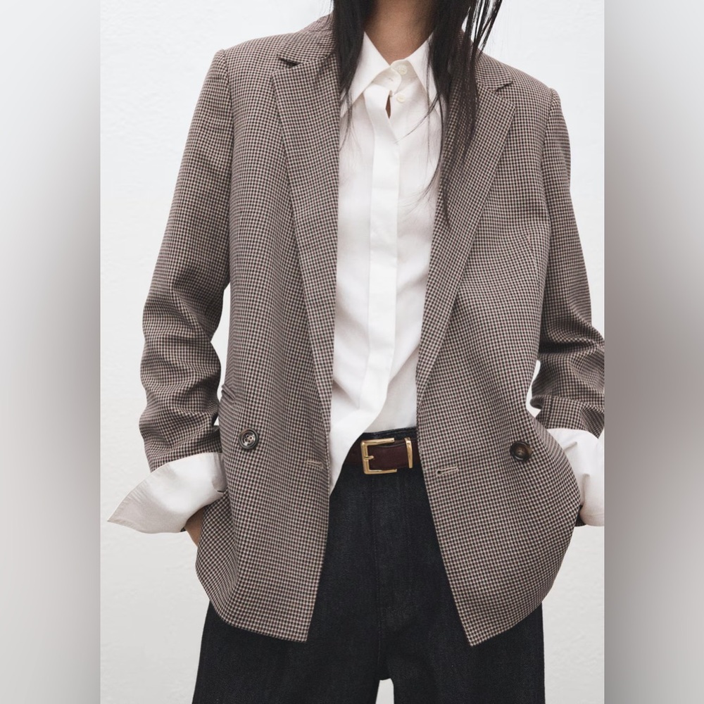 Mango Double-Breasted Micro Houndstooth Jacket NWT - image 3